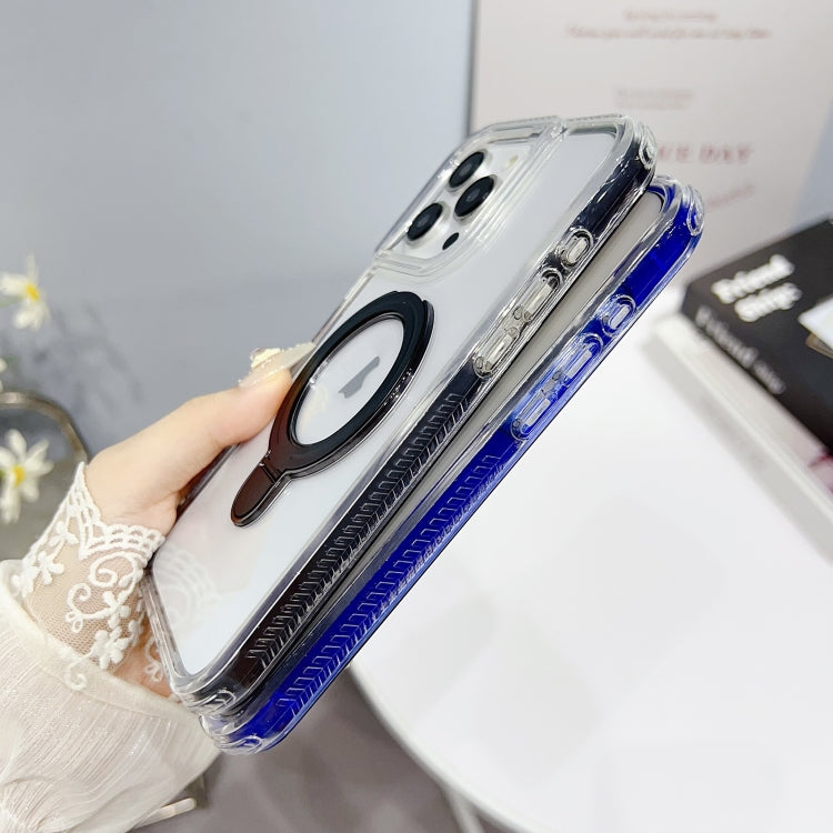 For iPhone 14 Pro Translucent 3 in 1 Holder MagSafe Phone Case(Black) by buy2fix