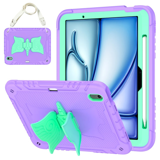 For iPad Air 11 2026 / 2025 / 2024 Kickstand PC Hybrid Silicone Tablet Case with Strap(Purple Mint)