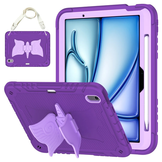 For iPad Air 11 2026 / 2025 / 2024 Kickstand PC Hybrid Silicone Tablet Case with Strap(Purple)