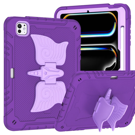 For iPad Pro 11 2025 / 2024 Kickstand PC Hybrid Silicone Tablet Case with Strap(Purple) by buy2fix