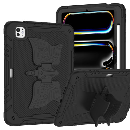 For iPad Pro 11 2025 / 2024 Kickstand PC Hybrid Silicone Tablet Case with Strap(Black) by buy2fix