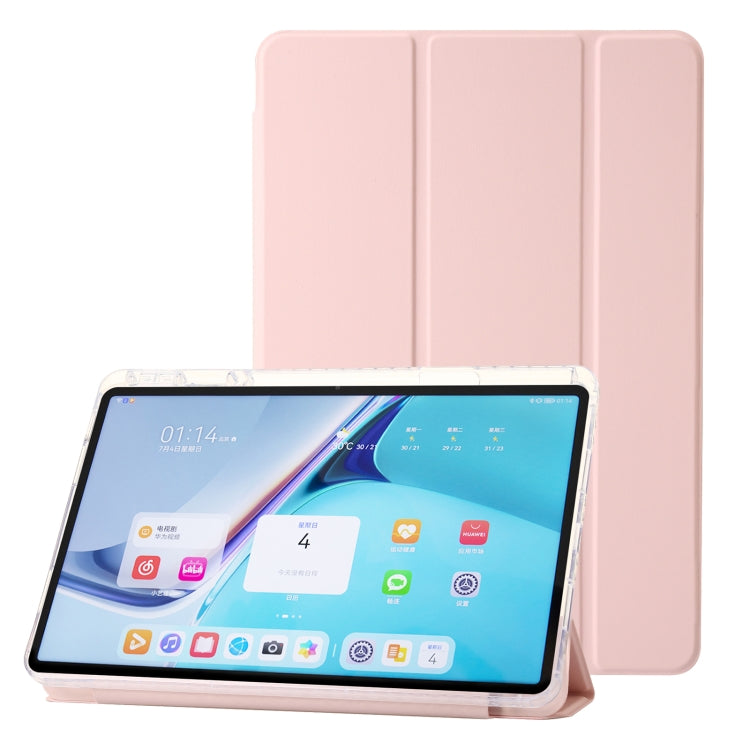 For Huawei Matepad SE 11 2024 Clear Acrylic 3-Fold Leather Tablet Case(Pink) - Huawei by buy2fix | Online Shopping UK | buy2fix