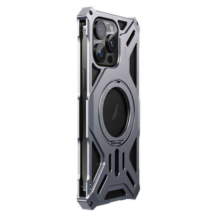 For iPhone 15 Pro Max Aluminum Alloy Borderless MagSafe Rotating Holder Phone Case(Grey) - iPhone 15 Pro Max Cases by buy2fix | Online Shopping UK | buy2fix