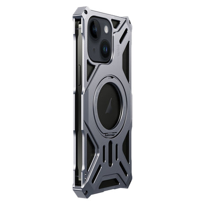 For iPhone 15 Aluminum Alloy Borderless MagSafe Rotating Holder Phone Case(Grey) - iPhone 15 Cases by buy2fix | Online Shopping UK | buy2fix