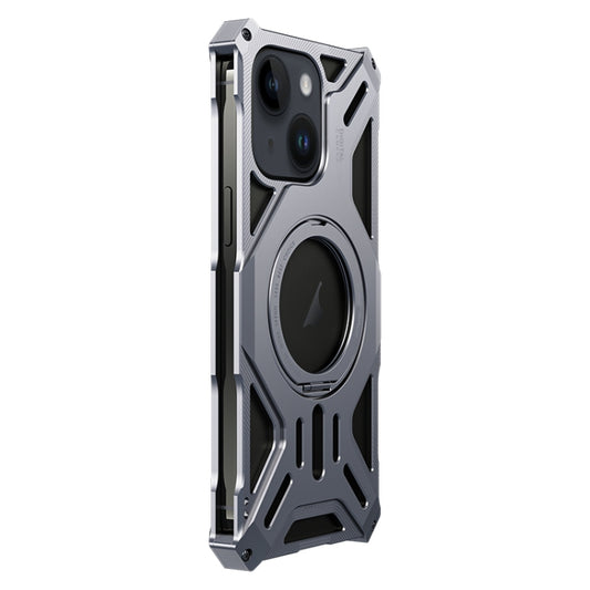 For iPhone 15 Aluminum Alloy Borderless MagSafe Rotating Holder Phone Case(Grey) - iPhone 15 Cases by buy2fix | Online Shopping UK | buy2fix