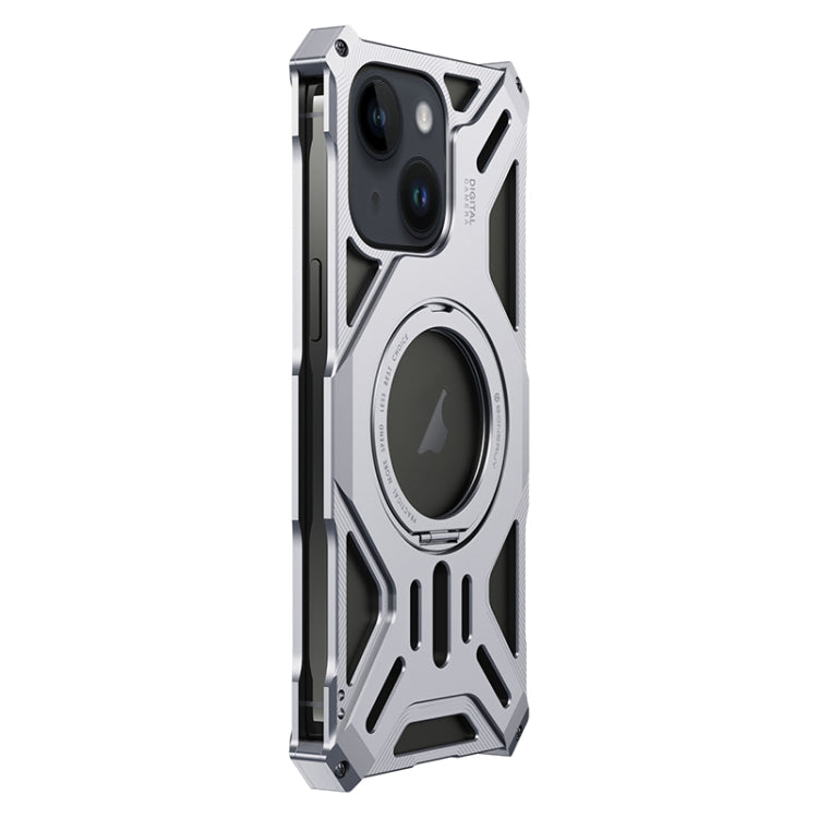 For iPhone 15 Aluminum Alloy Borderless MagSafe Rotating Holder Phone Case(Silver) - iPhone 15 Cases by buy2fix | Online Shopping UK | buy2fix