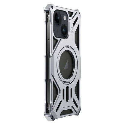 For iPhone 15 Aluminum Alloy Borderless MagSafe Rotating Holder Phone Case(Silver) - iPhone 15 Cases by buy2fix | Online Shopping UK | buy2fix