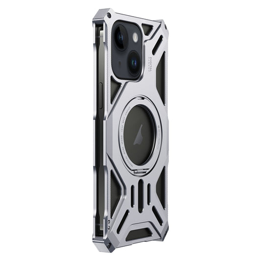 For iPhone 15 Aluminum Alloy Borderless MagSafe Rotating Holder Phone Case(Silver) - iPhone 15 Cases by buy2fix | Online Shopping UK | buy2fix