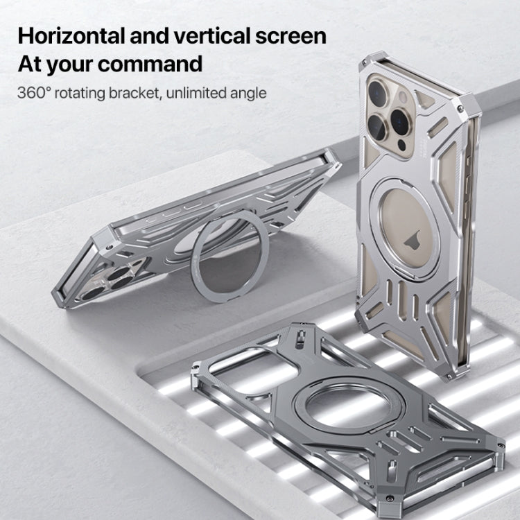 For iPhone 15 Pro Aluminum Alloy Borderless MagSafe Rotating Holder Phone Case(Silver) - iPhone 15 Pro Cases by buy2fix | Online Shopping UK | buy2fix