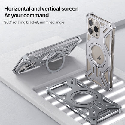 For iPhone 15 Aluminum Alloy Borderless MagSafe Rotating Holder Phone Case(Grey) - iPhone 15 Cases by buy2fix | Online Shopping UK | buy2fix