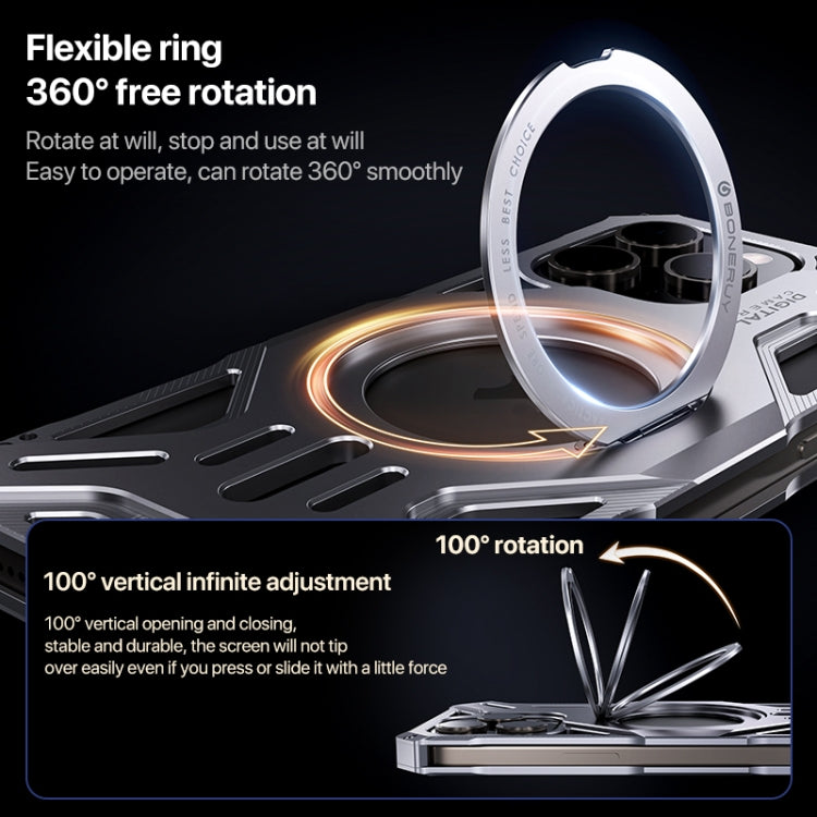For iPhone 15 Aluminum Alloy Borderless MagSafe Rotating Holder Phone Case(Silver) - iPhone 15 Cases by buy2fix | Online Shopping UK | buy2fix