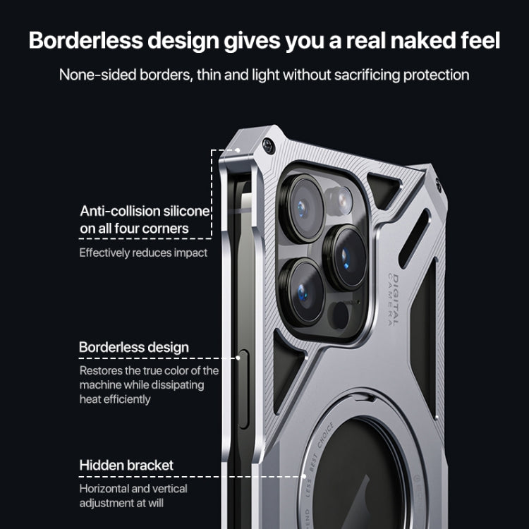 For iPhone 15 Pro Aluminum Alloy Borderless MagSafe Rotating Holder Phone Case(Silver) - iPhone 15 Pro Cases by buy2fix | Online Shopping UK | buy2fix