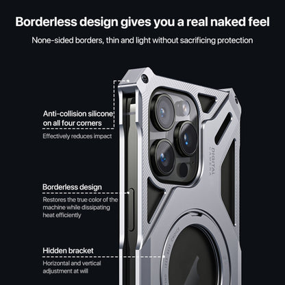 For iPhone 15 Aluminum Alloy Borderless MagSafe Rotating Holder Phone Case(Grey) - iPhone 15 Cases by buy2fix | Online Shopping UK | buy2fix