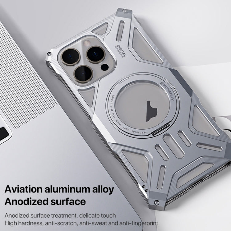For iPhone 15 Aluminum Alloy Borderless MagSafe Rotating Holder Phone Case(Silver) - iPhone 15 Cases by buy2fix | Online Shopping UK | buy2fix