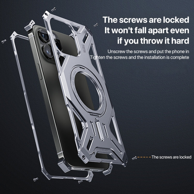For iPhone 15 Aluminum Alloy Borderless MagSafe Rotating Holder Phone Case(Silver) - iPhone 15 Cases by buy2fix | Online Shopping UK | buy2fix