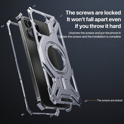 For iPhone 15 Aluminum Alloy Borderless MagSafe Rotating Holder Phone Case(Silver) - iPhone 15 Cases by buy2fix | Online Shopping UK | buy2fix