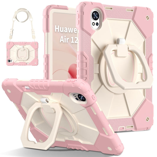 For Huawei MatePad Air 12 2024 Contrast Color Robot Silicone Hybrid PC Tablet Case(Rose Gold Beige) by buy2fix