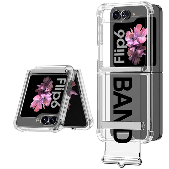 For Samsung Galaxy Z Flip6 GKK Clear Airbag Wristband Holder Phone Case(Transparent Black)