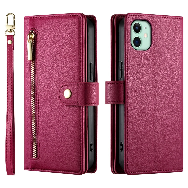 For iPhone 11 Nine Card-slot Zipper Wallet Bag Leather Phone Case(Red) - iPhone 11 Cases by buy2fix | Online Shopping UK | buy2fix