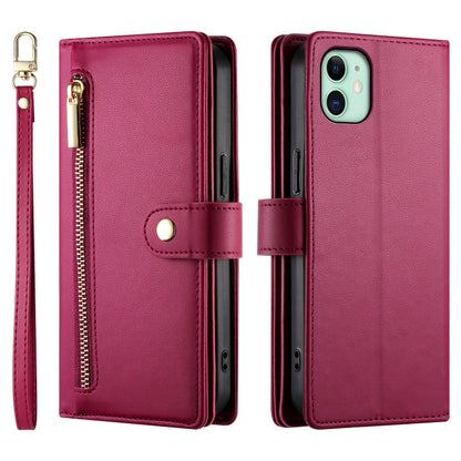 For iPhone 11 Nine Card-slot Zipper Wallet Bag Leather Phone Case(Red) - iPhone 11 Cases by buy2fix | Online Shopping UK | buy2fix