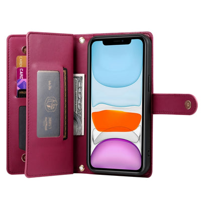 For iPhone 11 Nine Card-slot Zipper Wallet Bag Leather Phone Case(Red) - iPhone 11 Cases by buy2fix | Online Shopping UK | buy2fix