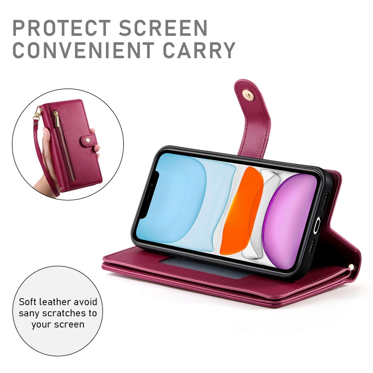 For iPhone 11 Nine Card-slot Zipper Wallet Bag Leather Phone Case(Red) - iPhone 11 Cases by buy2fix | Online Shopping UK | buy2fix