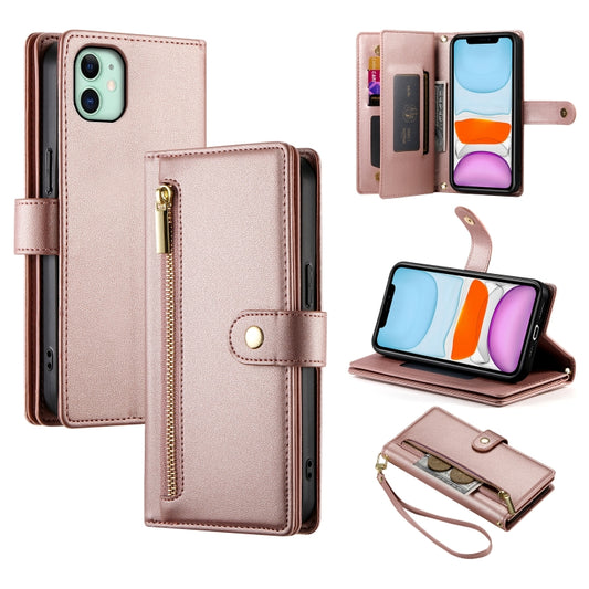 For iPhone 11 Nine Card-slot Zipper Wallet Bag Leather Phone Case(Pink) - iPhone 11 Cases by buy2fix | Online Shopping UK | buy2fix