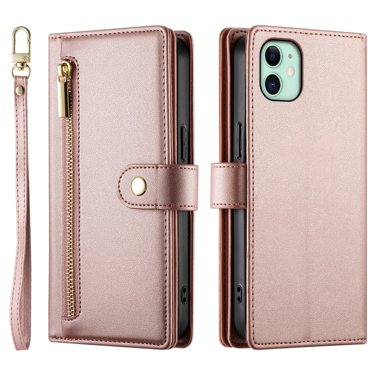 For iPhone 11 Nine Card-slot Zipper Wallet Bag Leather Phone Case(Pink) - iPhone 11 Cases by buy2fix | Online Shopping UK | buy2fix
