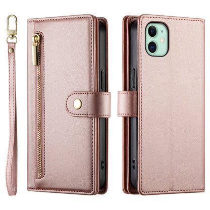 For iPhone 11 Nine Card-slot Zipper Wallet Bag Leather Phone Case(Pink) - iPhone 11 Cases by buy2fix | Online Shopping UK | buy2fix