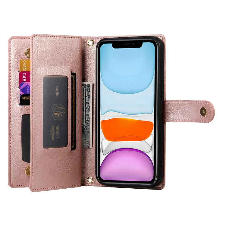 For iPhone 11 Nine Card-slot Zipper Wallet Bag Leather Phone Case(Pink) - iPhone 11 Cases by buy2fix | Online Shopping UK | buy2fix