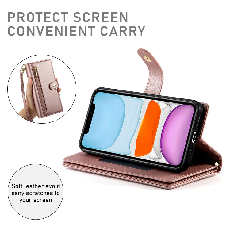 For iPhone 11 Nine Card-slot Zipper Wallet Bag Leather Phone Case(Pink) - iPhone 11 Cases by buy2fix | Online Shopping UK | buy2fix