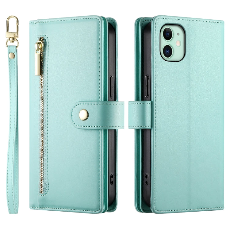 For iPhone 11 Nine Card-slot Zipper Wallet Bag Leather Phone Case(Mint Green) - iPhone 11 Cases by buy2fix | Online Shopping UK | buy2fix