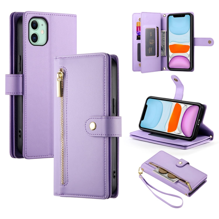 For iPhone 11 Nine Card-slot Zipper Wallet Bag Leather Phone Case(Purple) - iPhone 11 Cases by buy2fix | Online Shopping UK | buy2fix