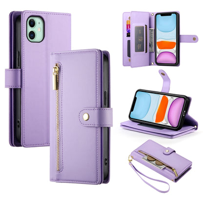 For iPhone 11 Nine Card-slot Zipper Wallet Bag Leather Phone Case(Purple) - iPhone 11 Cases by buy2fix | Online Shopping UK | buy2fix