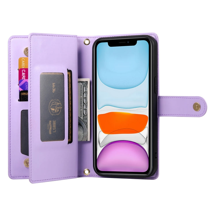 For iPhone 11 Nine Card-slot Zipper Wallet Bag Leather Phone Case(Purple) - iPhone 11 Cases by buy2fix | Online Shopping UK | buy2fix