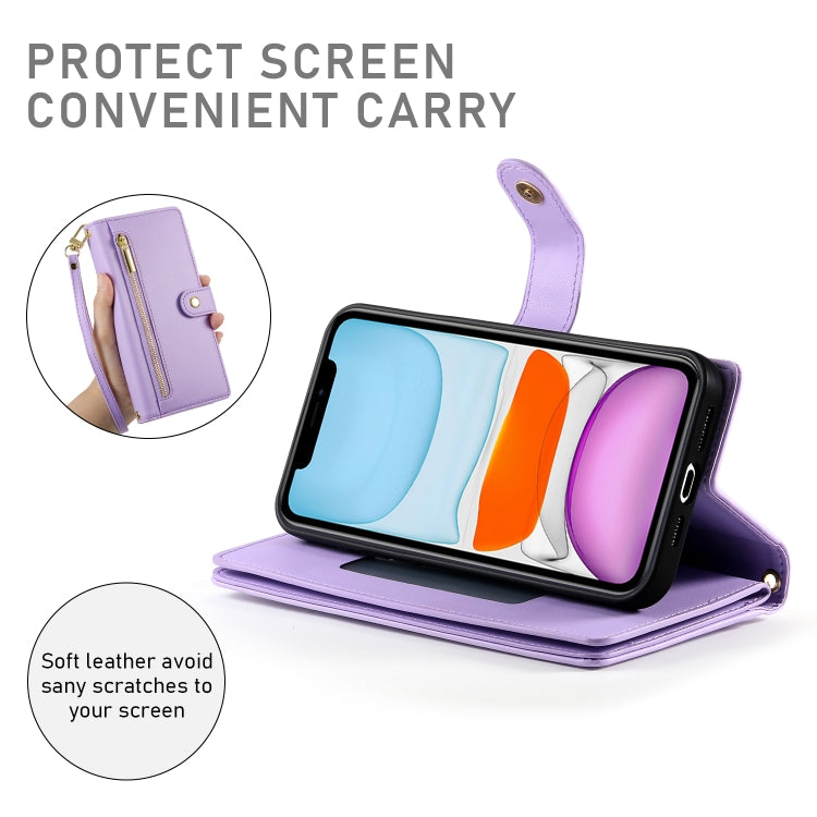 For iPhone 11 Nine Card-slot Zipper Wallet Bag Leather Phone Case(Purple) - iPhone 11 Cases by buy2fix | Online Shopping UK | buy2fix