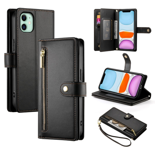 For iPhone 11 Nine Card-slot Zipper Wallet Bag Leather Phone Case(Black) - iPhone 11 Cases by buy2fix | Online Shopping UK | buy2fix