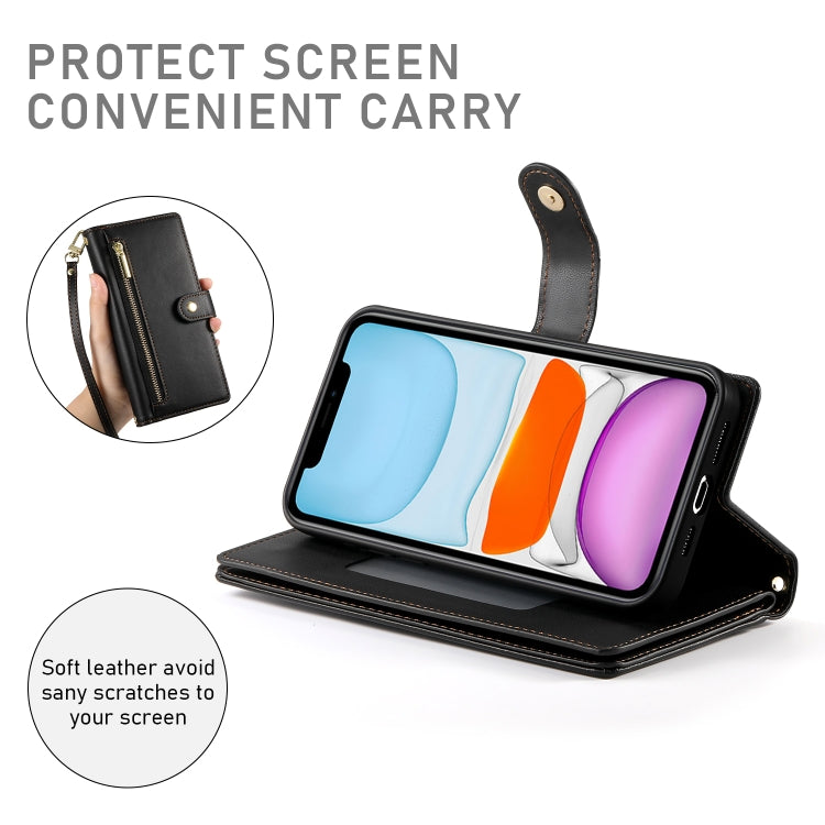 For iPhone 11 Nine Card-slot Zipper Wallet Bag Leather Phone Case(Black) - iPhone 11 Cases by buy2fix | Online Shopping UK | buy2fix
