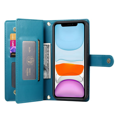 For iPhone 11 Nine Card-slot Zipper Wallet Bag Leather Phone Case(Blue) - iPhone 11 Cases by buy2fix | Online Shopping UK | buy2fix
