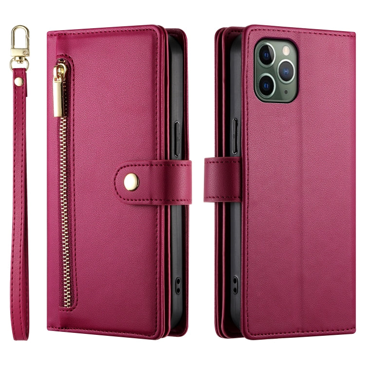 For iPhone 11 Pro Nine Card-slot Zipper Wallet Bag Leather Phone Case(Red) - iPhone 11 Pro Cases by buy2fix | Online Shopping UK | buy2fix