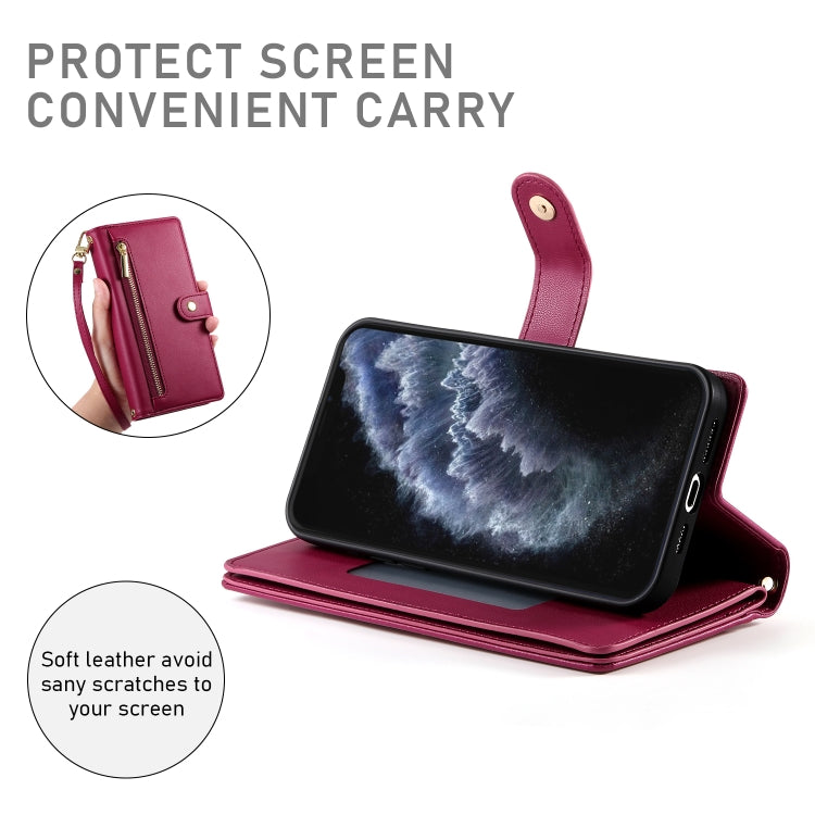 For iPhone 11 Pro Nine Card-slot Zipper Wallet Bag Leather Phone Case(Red) - iPhone 11 Pro Cases by buy2fix | Online Shopping UK | buy2fix
