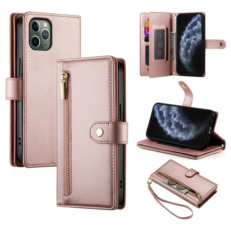 For iPhone 11 Pro Nine Card-slot Zipper Wallet Bag Leather Phone Case(Pink) - iPhone 11 Pro Cases by buy2fix | Online Shopping UK | buy2fix