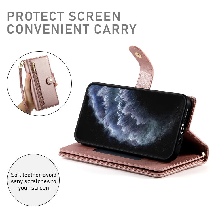 For iPhone 11 Pro Nine Card-slot Zipper Wallet Bag Leather Phone Case(Pink) - iPhone 11 Pro Cases by buy2fix | Online Shopping UK | buy2fix