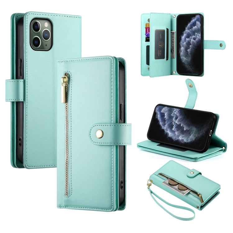 For iPhone 11 Pro Nine Card-slot Zipper Wallet Bag Leather Phone Case(Mint Green) - iPhone 11 Pro Cases by buy2fix | Online Shopping UK | buy2fix