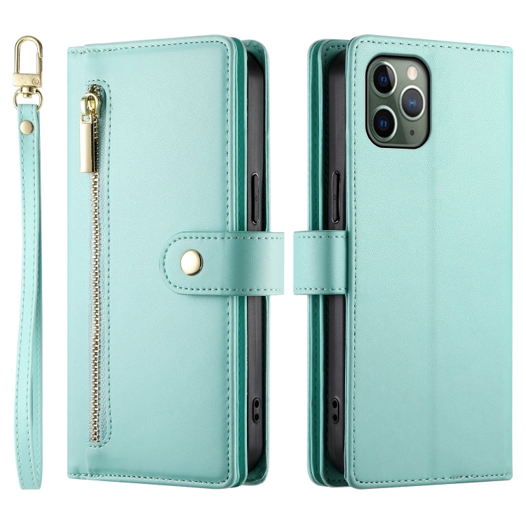 For iPhone 11 Pro Nine Card-slot Zipper Wallet Bag Leather Phone Case(Mint Green) - iPhone 11 Pro Cases by buy2fix | Online Shopping UK | buy2fix
