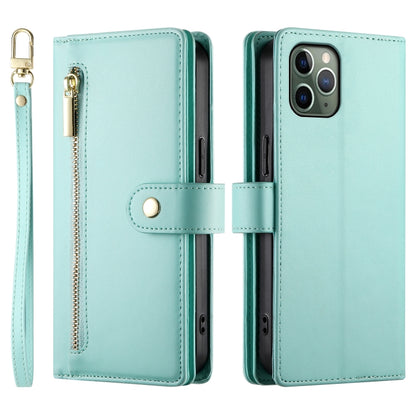 For iPhone 11 Pro Nine Card-slot Zipper Wallet Bag Leather Phone Case(Mint Green) - iPhone 11 Pro Cases by buy2fix | Online Shopping UK | buy2fix