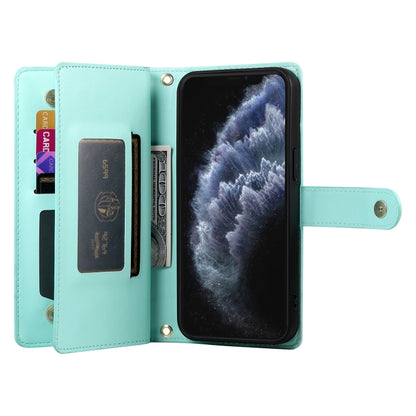 For iPhone 11 Pro Nine Card-slot Zipper Wallet Bag Leather Phone Case(Mint Green) - iPhone 11 Pro Cases by buy2fix | Online Shopping UK | buy2fix