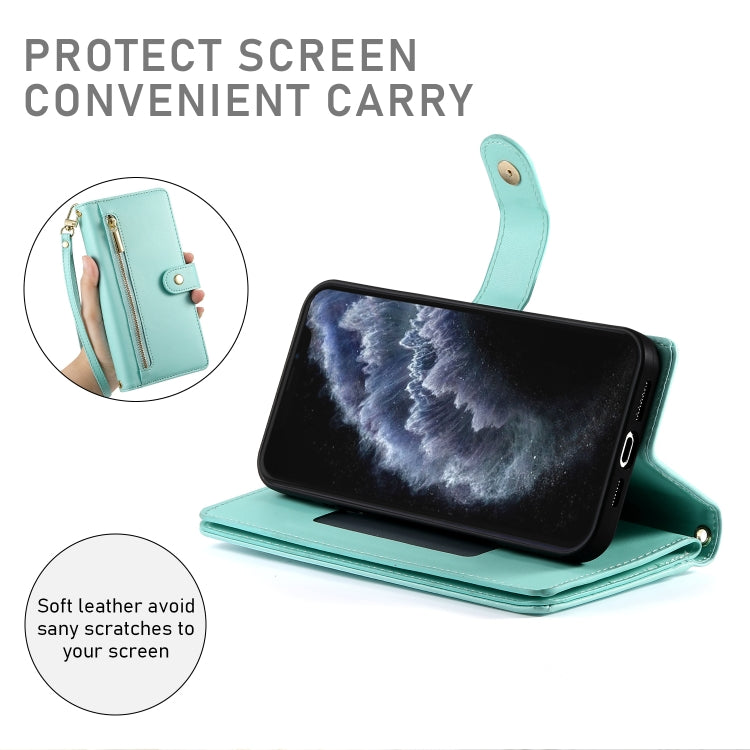 For iPhone 11 Pro Nine Card-slot Zipper Wallet Bag Leather Phone Case(Mint Green) - iPhone 11 Pro Cases by buy2fix | Online Shopping UK | buy2fix