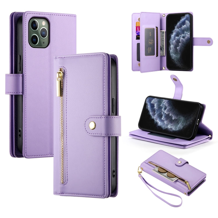 For iPhone 11 Pro Nine Card-slot Zipper Wallet Bag Leather Phone Case(Purple) - iPhone 11 Pro Cases by buy2fix | Online Shopping UK | buy2fix