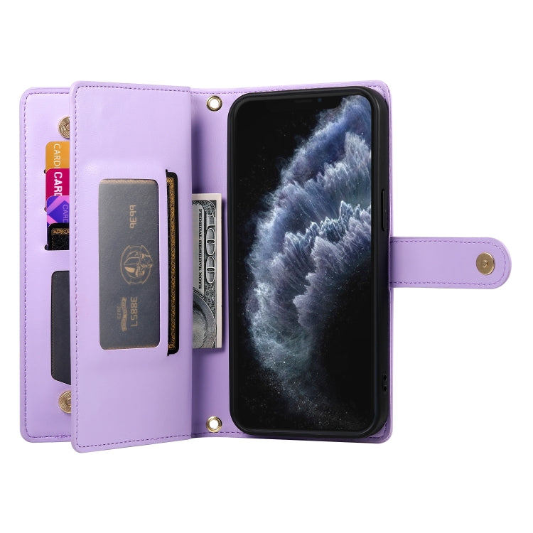 For iPhone 11 Pro Nine Card-slot Zipper Wallet Bag Leather Phone Case(Purple) - iPhone 11 Pro Cases by buy2fix | Online Shopping UK | buy2fix